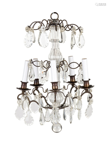 A Cut-Glass Five-Light Chandelier