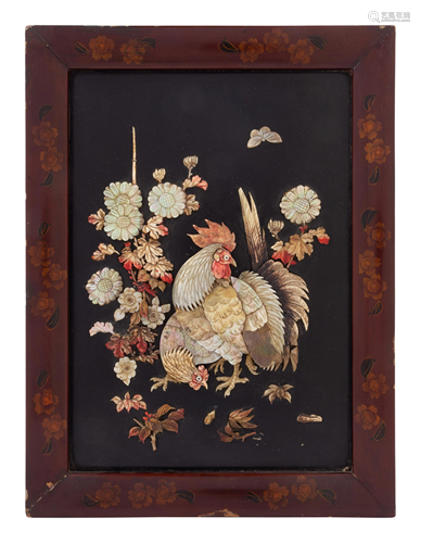 A Chinese Carved Mother-of-Pearl Applied Panel