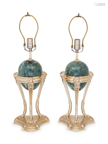 A Pair of Neoclassical Style Silvered Metal and Marble