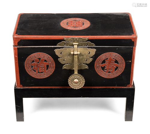 A Chinese Black Lacquer Box on Stand