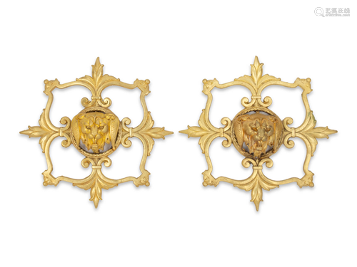 A Pair of Continental Gilt Bronze Wall Mounts