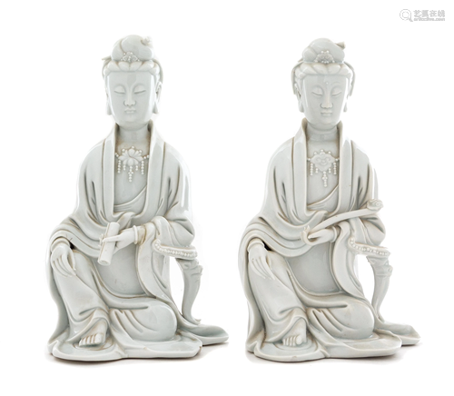 Two Chinese Blanc-de-Chinese Porcelain Figures of