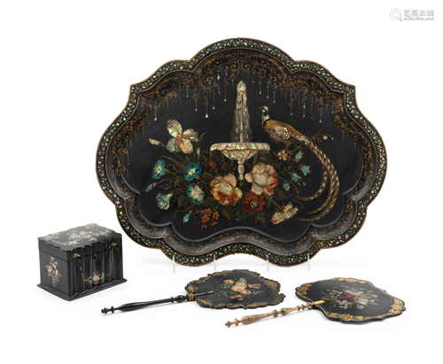 A Collection of Victorian Lacquered or Tole Articles