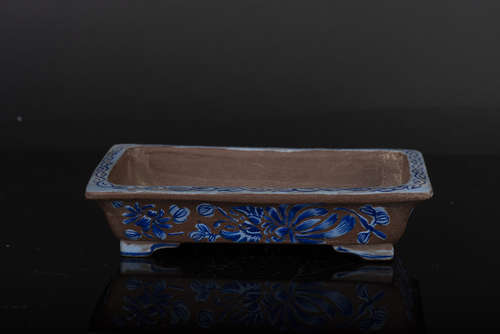 YIXING ZISHA PAINTED RECTANGULAR PLANTER