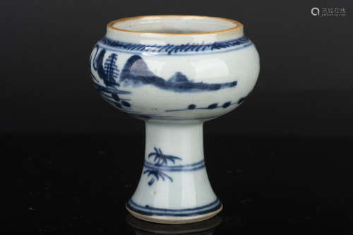 BLUE AND WHITE 'FLOWERS' STEM CUP