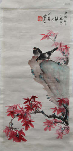 XUE YU: INK AND COLOR ON PAPER PAINTING 'FLOWERS AND BIRDS'