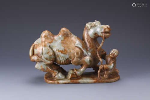 JADE CARVED 'SHEPHERD AND CAMEL' FIGURE