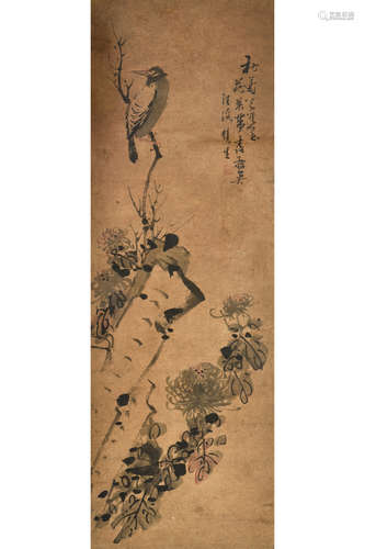 WANG SHENSHENG: INK AND COLOR ON PAPER PAINTING 'FLOWERS AND BIRDS'