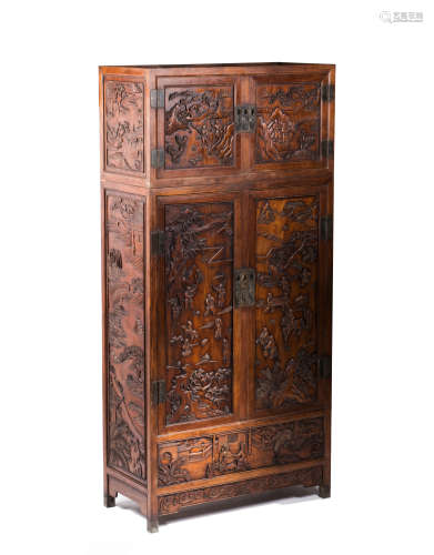 HUANGHUALI WOOD CARVED CABINET WITH TOP CABINET