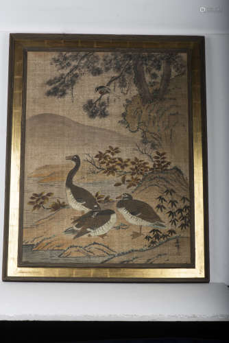 Antique Korean tempera ink printing on the silk