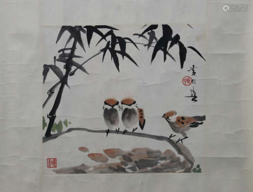 HUANG HUANWU: INK AND COLOR ON PAPER PAINTING 'FLOWERS AND BIRDS'