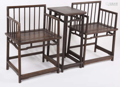 SET OF JICHIMU WOOD CARVED CHAIRS AND STAND