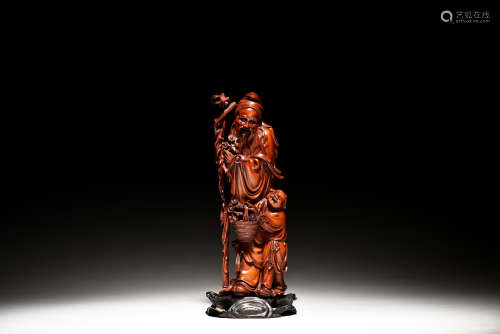WOOD CARVED 'SHOULAO' STANDING FIGURE