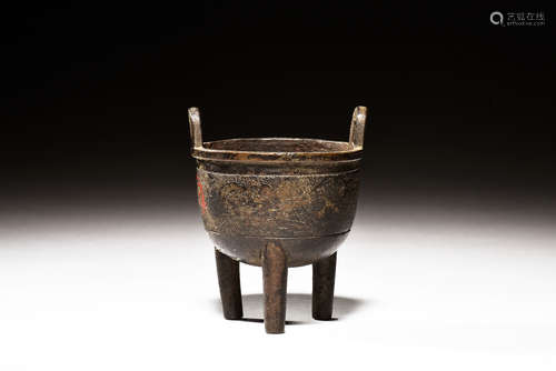 BRONZE CAST AND CARVED TRIPOD CENSER