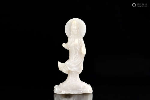 JADE CARVED 'GUANYIN' STANDING FIGURE