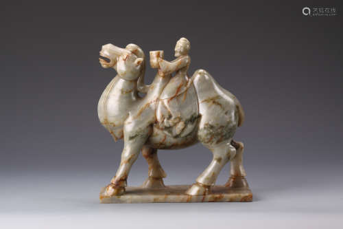 JADE CARVED 'CAMEL AND RIDER' FIGURE