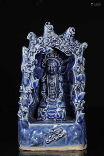 BLUE GLAZED AND CARVED 'GUANYIN' NICHE