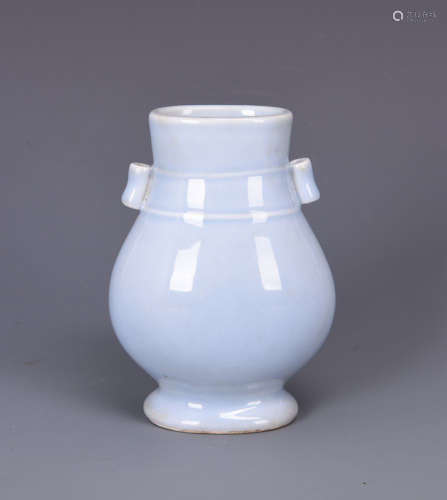 CELADON BLUE GLAZED VASE WITH LUG HANDLES