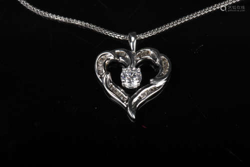 1.10 CARAT DIAMOND PENDANT 18K WHITE GOLD CENTER 14K WHITE GOLD CHAIN