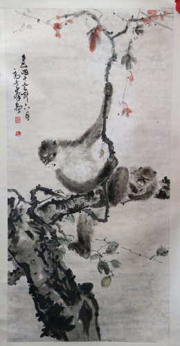 GAO QIFENG: INK AND COLOR ON PAPER PAINTING 'MONKEY'