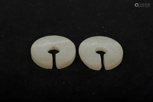 PAIR OF ARCHAIC JADE CARVED DISCS, JUE