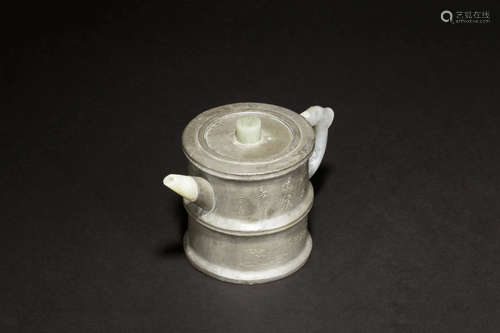 YIXING ZISHA PEWTER AND JADE TEAPOT