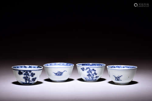 SET OF FOUR BLUE AND WHITE 'PINE TREE' WINE CUPS