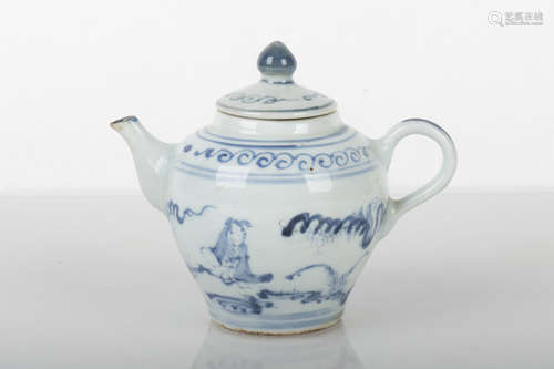 BLUE AND WHITE ROUND TEAPOT