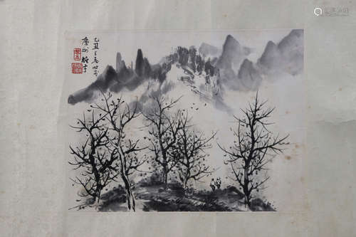 LI XIONGCAI: INK ON PAPER PAINTING 'LANDSCAPE SCENERY'