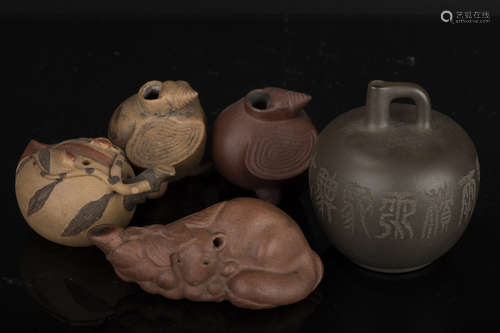 FIVE YIXING ZISHA TEAPOTS