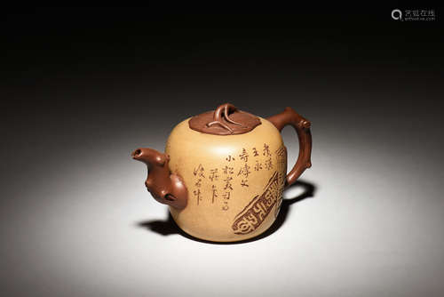 YIXING ZISHA 'FLOWERS & CALLIGRAPHY' TEAPOT