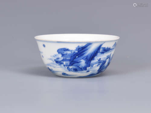 BLUE AND WHITE 'LANDSCAPE SCENERY' CUP