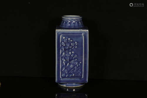 MONOCHROME BLUE GLAZED AND IMPRESSED 'FLOWERS' CONG VASE