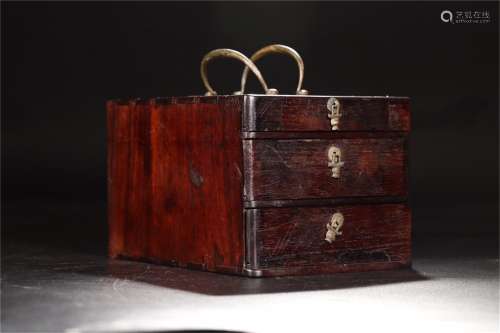 A Chinese Carved Hardwood Jewelry Case