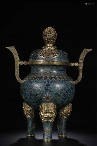 A Chinese Cloisonne Incense Burner with Cover