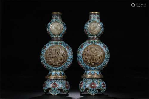 A Pair of Chinese Cloisonne Double Gourd Vases