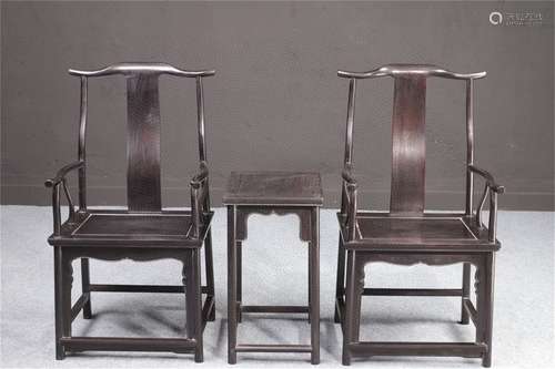 A Set of Chinese Carved Hardwood Chairs and End Table