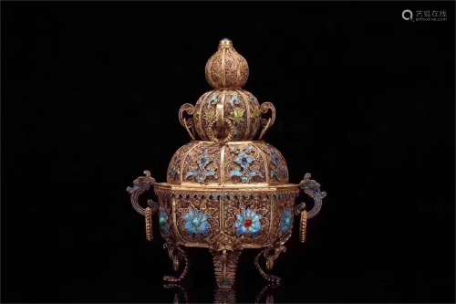 A Chinese Gilt Silver Incense Burner with Cover