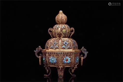 A Chinese Gilt Silver Incense Burner with Cover