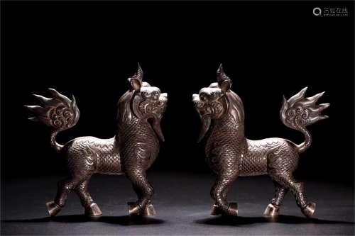 A Pair of Chinese Silver Foo-Dogs