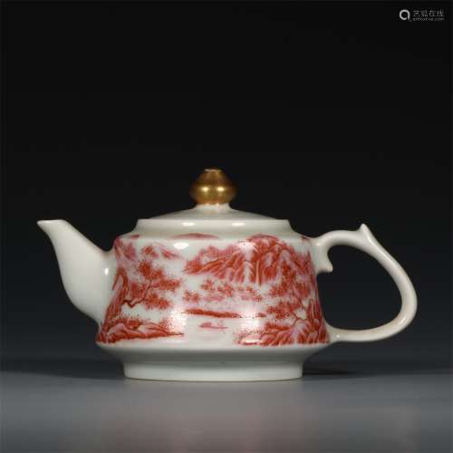 A Chinese Iron-Red Glazed Porcelain Teapot