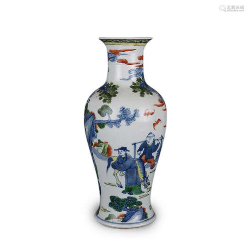 A Chinese Wu-Cai Glazed Blue and White Porcelain Vase