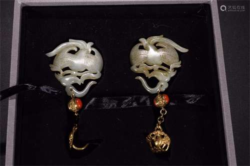 A Pair of Chinese Carved Jade Earrings