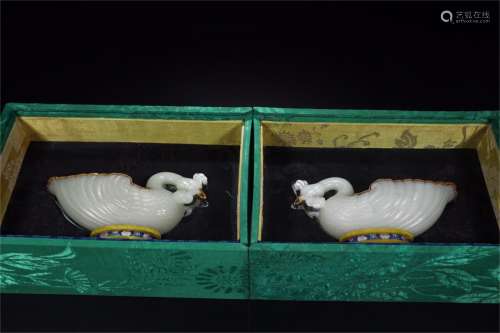 A Pair of Chinese Carved Jade Wine Cups