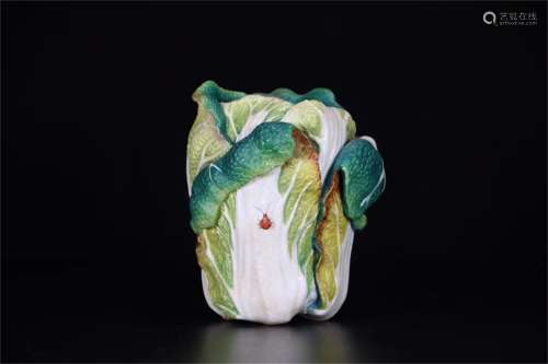 A Chinese Bionic Glazed Porcelain Brush Pot