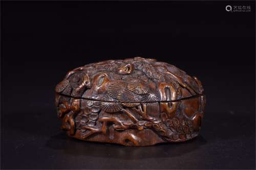 A Chinese Carved Bamboo Box with Cover