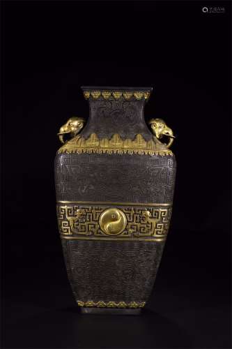 A Chinese Gilt Bronze Square Vase