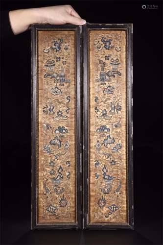 A Pair of Chinese Embroidered Hanging Screens