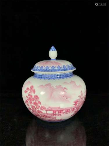 A Chinese Red Glazed Porcelain Jar with Cover