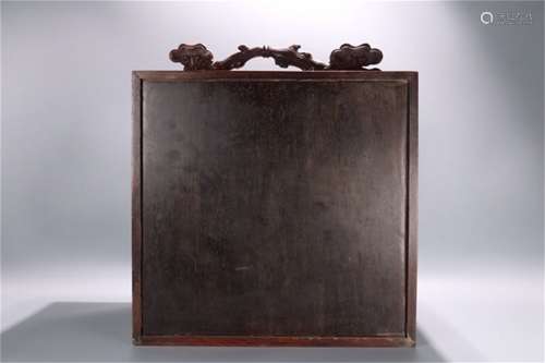 A Chinese Carved Hardwood Scholar Box with Handle